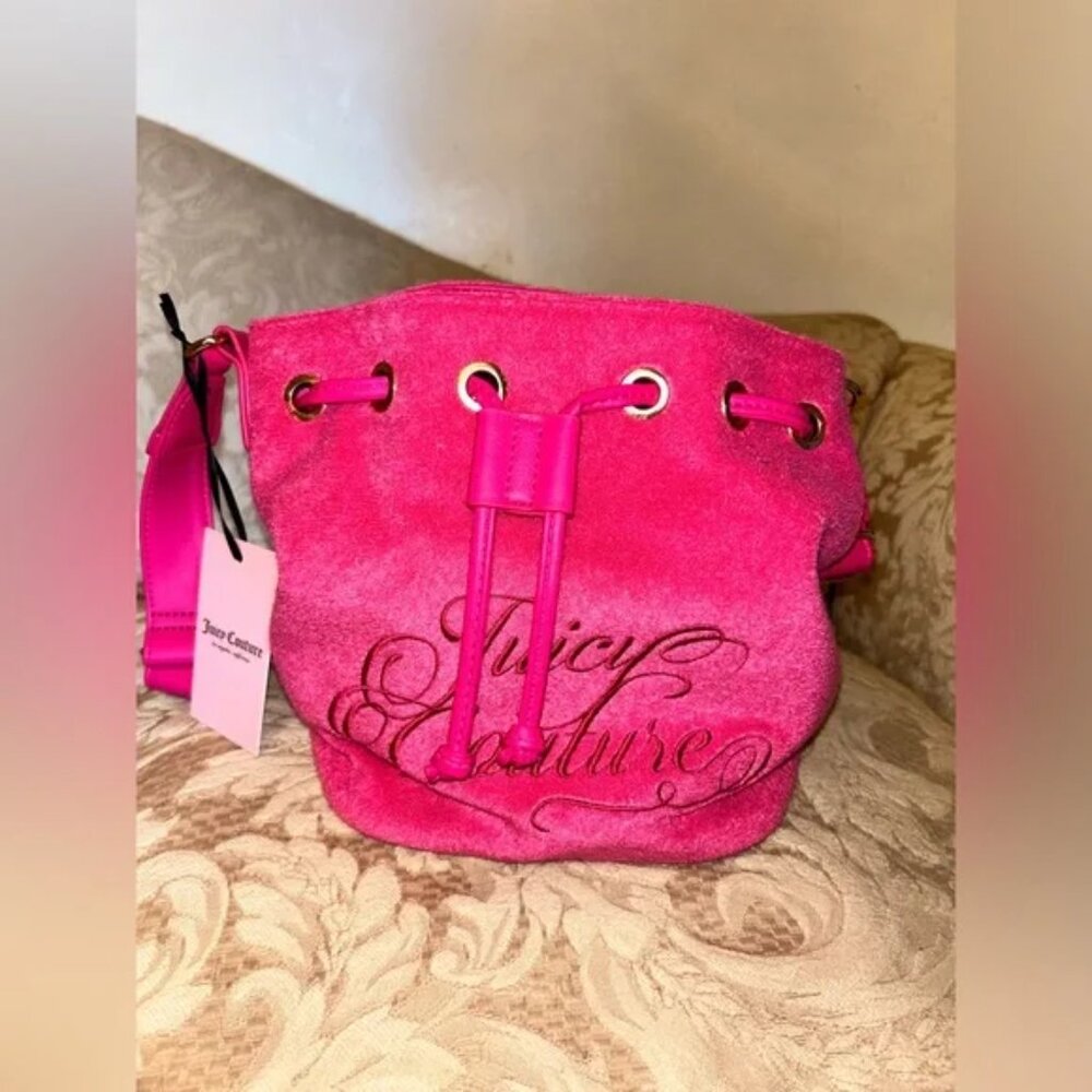 NWT Juicy Couture Pink Flash Terry Beach Drawstring Crossbody Bag
